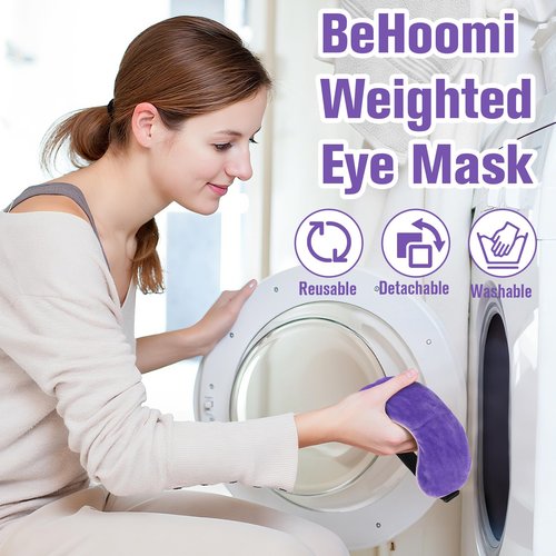 BeHoomi Heated Eye Mask Warm Compress for Eyes, Soothing Weighted Eye Mask for Sleeping, Microwave Moist Heating Pad Hot Compress for Eyes Relaxation, Reusable Sleep Mask for Home, Office (Purple)