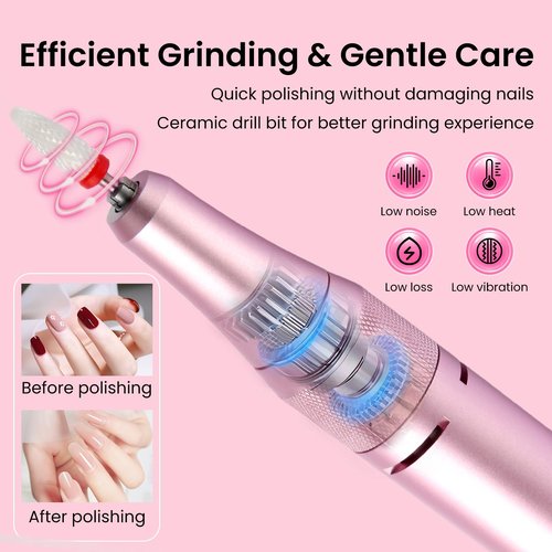 Electric Nail Drill Kit for Beginners Professional Nail Drill Machine for Home Use 40000RPM Portable Quite E-File for Acrylic Nails Polishing& Shaping&Removing with 7 Drill Bits for Home & Salon Use