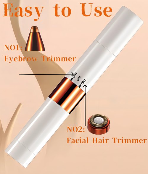 Gadhevia 2-in-1 Painless Eyebrow Trimmer & Flawless Facial Hair Remover for Women - Gentle Dual Head Design for Brows, Lip, Chin, Cheeks - Rechargeable Type-C(White A)