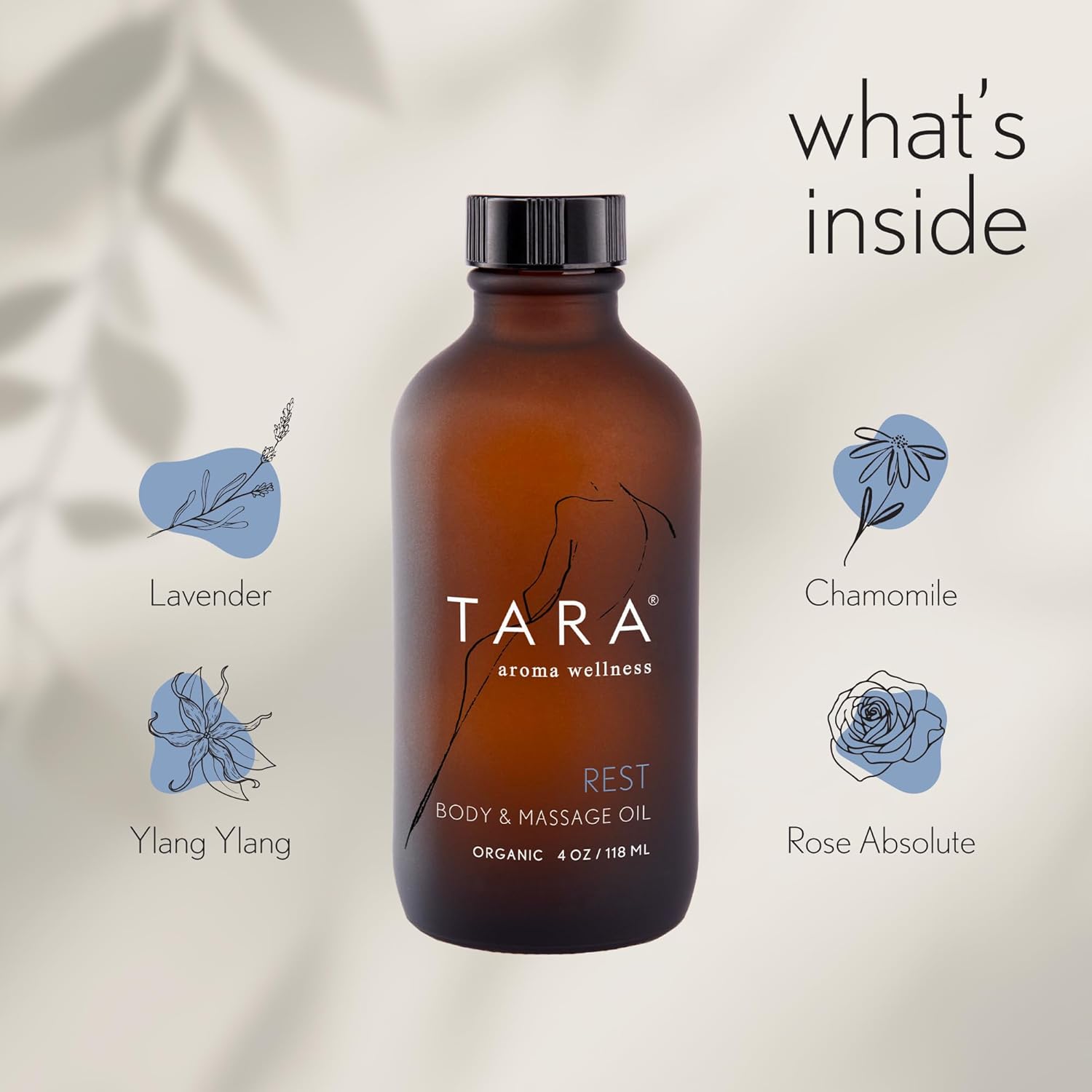 TARA Spa Therapy Massage Oil - Premium Organic Relaxation Blend with Lavender & Chamomile, 4 oz