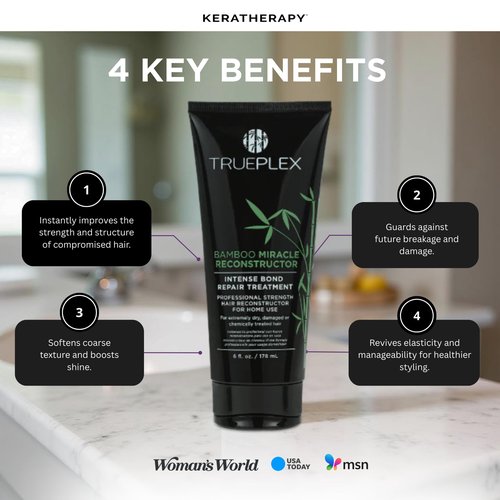 Trueplex KERATHERAPY Bamboo Miracle Reconstructor Bond Repair Treatment, 6 oz., 178 ml - Vegan Thermal Protection & Hair Strengthener for Damaged Hair with Argan Oil, Cysteine, & Bamboo Extract