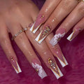 QQPPOLIU Nail Press Ons - French, Nude, Flower & Rhinestone Designs - Long, Medium, Coffin, Square, 3D, Glitter, Fake Nails - 24pcs