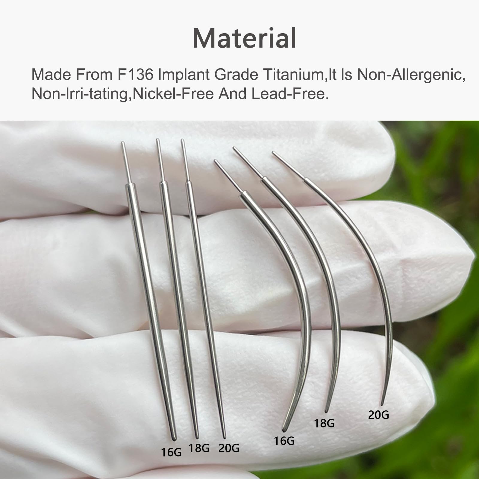 WOLAYI G23 Titanium Threadless Piercing Taper 16G/18G/20G Flat Back Earring Applicator Tool Insertion Pin for Push In Nose Lip Ear Tragus Helix Body Piercing Jewelry Stretcher Assistant Tool (6Pcs, 20G/18G/16G Curved&Straight)