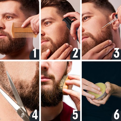Lionmane Valentine's Day Beard Care Gifts Kit for Men, Beard Mustache Grooming Kit -Beard Balm, Beard Wash, Beard Oil, Brush, Scissors, Birthday Anniversary Daily Gifts for Husband/Boyfriend/Dad/Him
