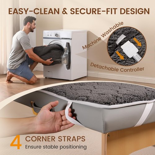 Bearhug Massage Table Warmer - Dual-Zone Heating Pad with 10 Levels & Timer | 30” x 71”, Dark Grey Sherpa Wool, Machine Washable