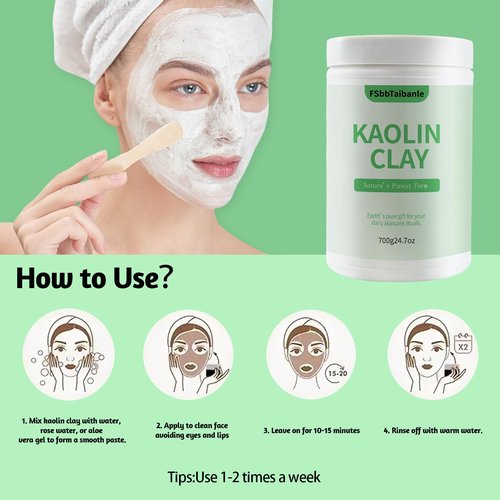FSbbTaibanle White Kaolin Clay Powder 100% Natural Ultra-Fine Cosmetic Grade Gentle & Smooth Texture for Natural DIY Skin Cleansers, Masks and Scrubs, and More(32 oz)