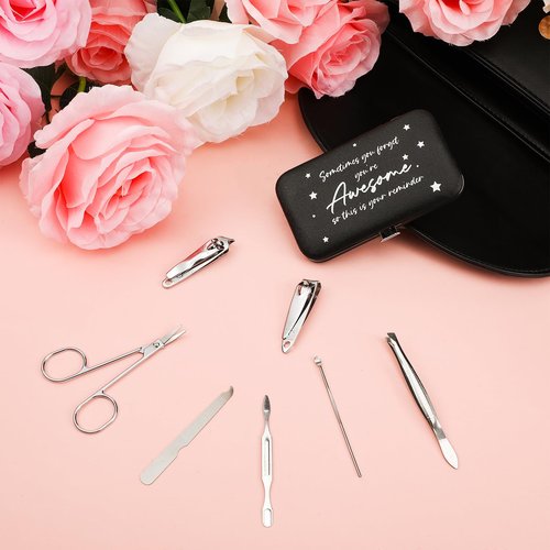Lanties 24 Set Manicure Kit Bulk Steel Nail Clippers 7 in 1 Stainless Grooming Nail Kit Christmas Appreciation Gift Bulk Professional Pedicure Tool for Adults Women Men Employee Personal Care(Black)