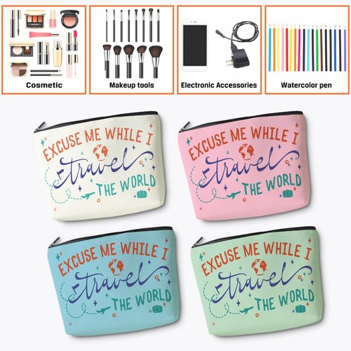 4 pcs Funny Travel Gifts for Women Makeup Bag Travel Essentials Cosmetic Bag Traveling Toiletry Bags Flight Vacation Gifts for Friend Mom Travelers Girls Trip Weekend Birthday Mothers Day Christmas