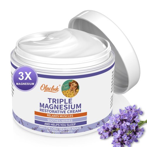 OLACLUK Magnesium Lotion for Sleep - Nighttime Magnesium Butter Cream for Feet & Leg, Topical Sweet Sleep Body Butter - Relaxing, Soothing for Kids & Adults (4 oz, Lavender)