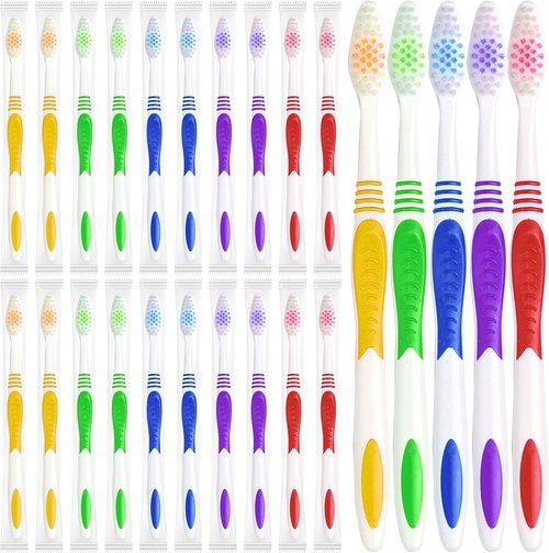 Codweny Bulk Toothbrushes 30 Pack Colorful Individually Wrapped Disposable Soft Large Brush Head Ergonomics Handle Oral Set for Adults Kids Travel Hotel OCC Airbnb Dentist (30)