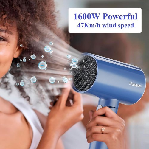 Skiennix Hair Dryer - 1600W Compact Foldable Blow Dryer for Fast Drying - Blue Color