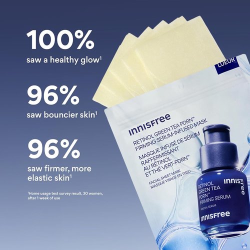 Innisfree Retinol Green Tea PDRNTM Serum Mask - 5 Pack Sheet Masks for Firming & Smoothing Skin