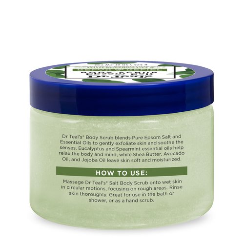 Dr Teal's Pure Epsom Salt Body Scrub, Relax & Relief with Eucalyptus & Spearmint Essential Oils, 16 oz (Pack of 3)