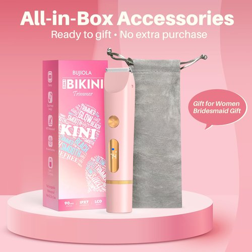 BUJIOLA 2025 Upgraded Bikini Trimmer for Women, Dual-Head Shaver with LCD Display, Ceramic-Blade Pubic Hair Trimmer, IPX7 Waterproof Wet & Dry Shower Shaver, Travel-Ready Gift Pouch (Light Pink)