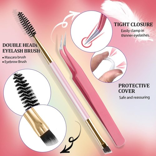 DNSGOOR DIY Lash Extension Kit 590Pcs 9-18mm D Curl Lashes Clusters with Lash Bond and Seal Glue Remover Lash Shampoo Cleansing Brush Headband Wristband Tweezers Eyelash Brush Applicator