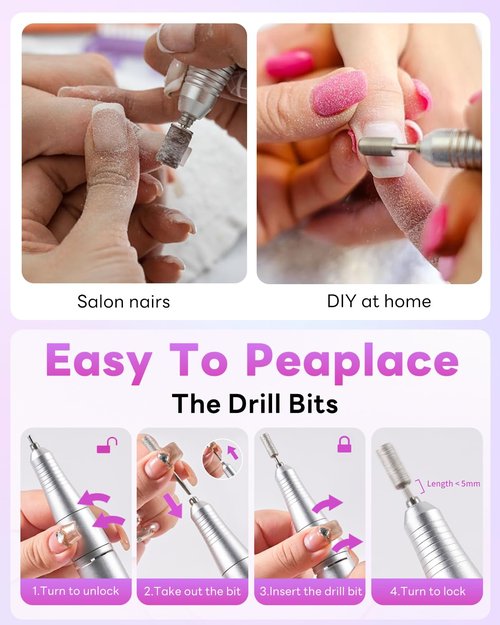 CozyZen Cordless Nail Drill Professional: 45000 RPM Rechargeable Electric Nail File Kit, Portable & Low Noise for Acrylic, Gel Nails, Manicure & Pedicure - Salon & Home Use
