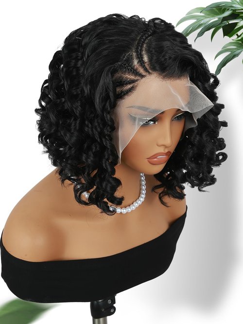 Fancy Hair Loose Curly Braided Wig HD 13X4 Lace Front Wig with Baby Hair Pre Plucked Box Braids Glueless Side Part Wig for Black Women