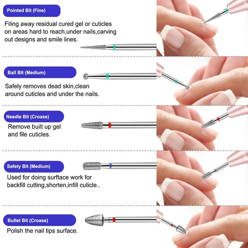 Cellentool 30Pcs Nail Drill Bits Set with Rhinestone Storage Box, 3/32 Inch Ceramic Diamond Carbide Nail Drill Bits for Acrylic Gel Polish, Cuticle Efile Remover for Manicure (Deep Blue)