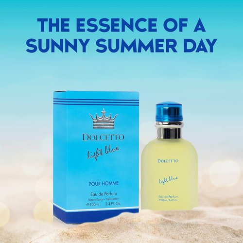 NovoGlow Dolcetto Light Blue Eau De Parfum for Men - Refreshing Woody Floral & Aquatic Fragrance | 3.4 Fl. Oz.