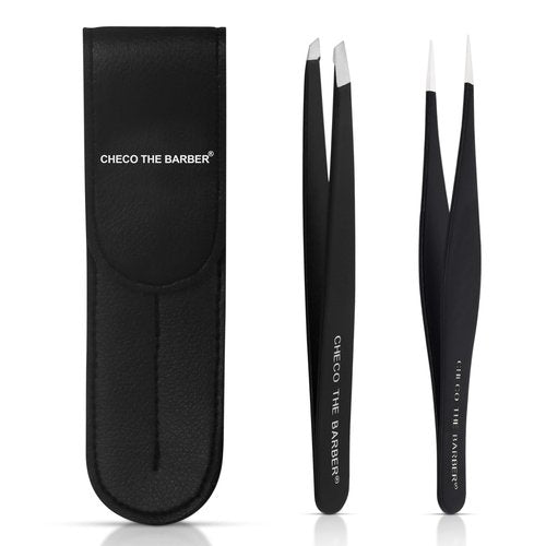Premium 2-Piece Tweezer Set – Hand-Finished Stainless Steel Slant & Pointed Tips for Precise Hair Removal