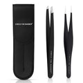 Premium 2-Piece Tweezer Set – Hand-Finished Stainless Steel Slant & Pointed Tips for Precise Hair Removal