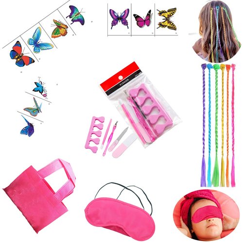 102PCS Spa Party Favors for Girls Women Multiple Spa Supplies Bday Gift - Spa Masks Tote Bags Colored Hair Extensions Body Butterfly Mixed Nail Decal Set Nail File Toe Separator and More Nail Care Kit