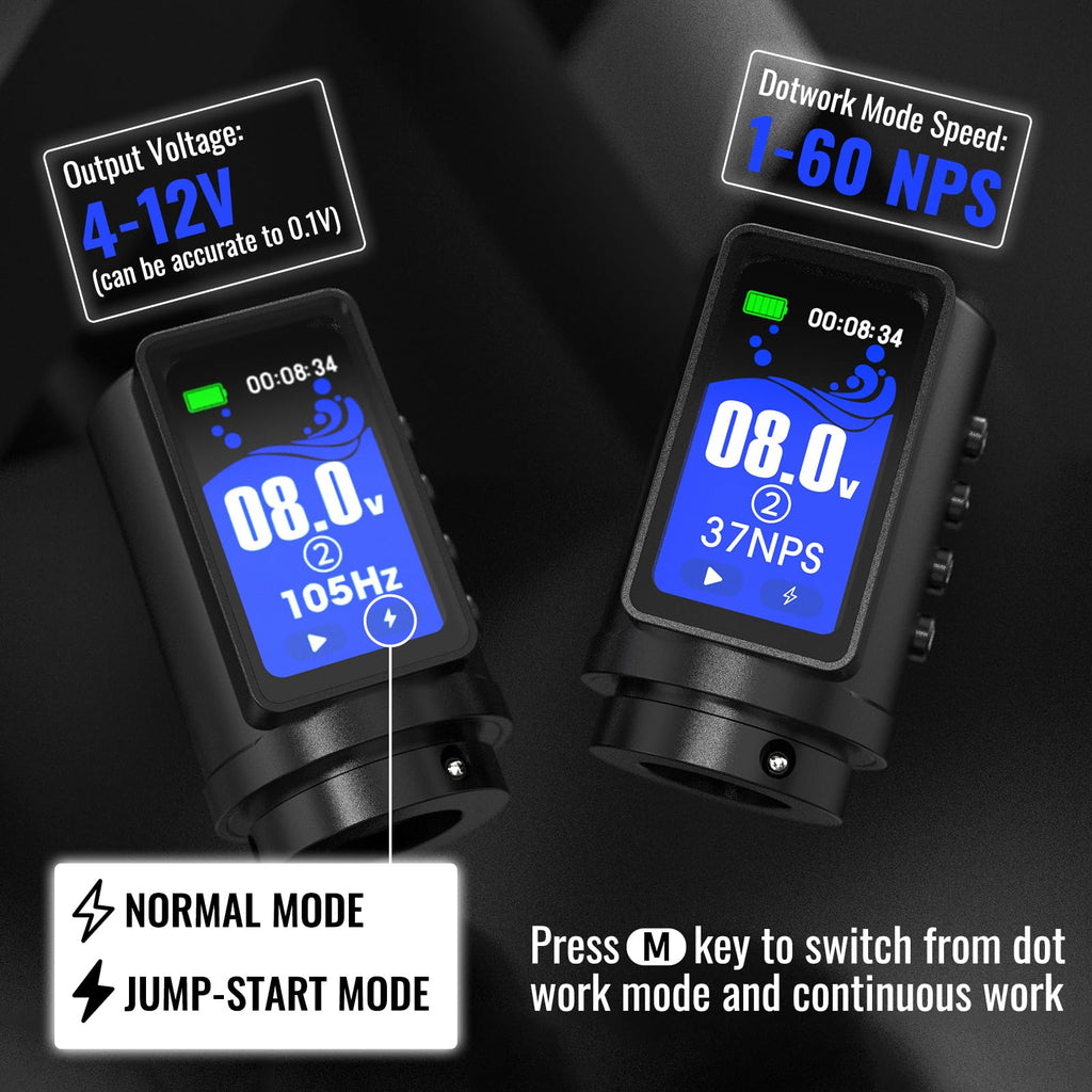 Wormhole Tattoo Gun Wireless Tattoo Machine Multi-function Smart Tattoo Pen 2,300mAh 2PCS Battery Replacement Power Supply, Smart Display, 7 Strokes Length