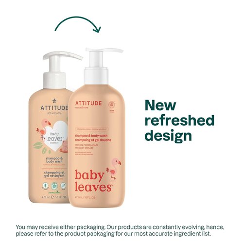 ATTITUDE 2-in-1 Baby Shampoo & Body Wash - EWG Verified, Vegan Formula, Orange & Pomegranate, 16 Fl Oz