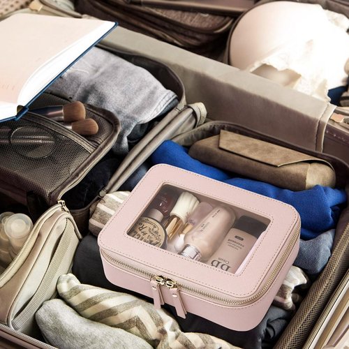 LOFOWN Clear Makeup Bag Women's Waterproof Travel Cosmetic Case and Toiletry Bag Portable Makeup Organizer Bag Car Essential with Zipper (Pink, M-1)