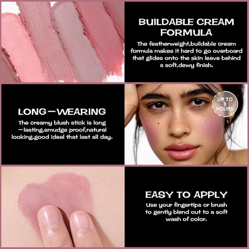 FOCALLURE Cream Blush Stick - Buildable Matte & Dewy Finish for Cheeks | Lightweight Multi Stick in Dusty Orchid
