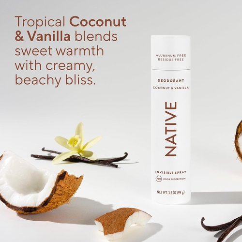 Native Deodorant | Coconut & Vanilla Body Spray - 72-Hour Odor Protection, Aluminum-Free, 3.5 oz