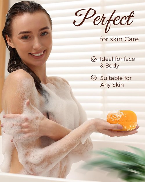 SecuMake Kojic Acid Soap, Brightening & Hydrating Turmeric Soap Bar for Dark Spots with Vitamin C and Shea Butter, Paraben & Sulfate-Free - 1 Bars