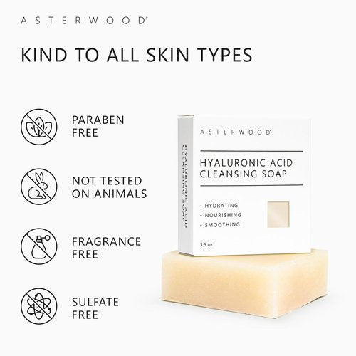 Asterwood Hyaluronic Acid Cleansing Face Soap - Hydrating & Collagen Boosting - Fragrance-Free - 3.5 Oz
