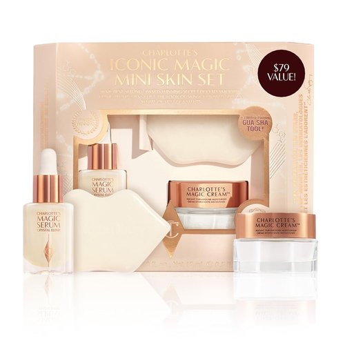 Charlotte Tilbury Iconic Magic Mini Skin Care Set - Travel Size Hydrating Serum & Cream with Gua Sha for Youthful Glow