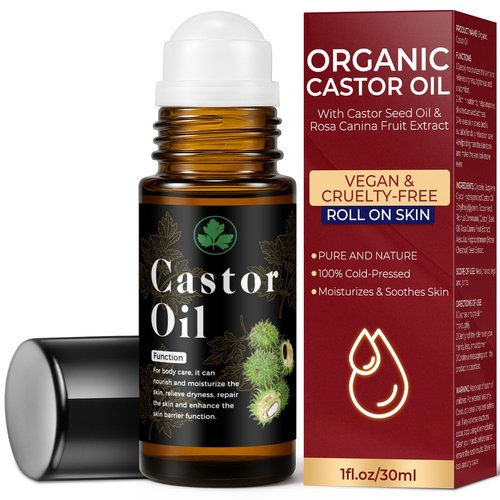 Organic Castor Oil Roll on – 100% Pure & Cold Pressed Organic Castor Oil for Face, Body, Hexane Free, Glass Bottle – Hair & Eyelashes Growth, Moisturize Skin, 1fl oz