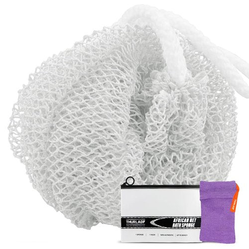 African Net Sponge, Exfoliating Body Scrubber for Cleansing & Gentle Exfoliation, Stretchable Bath Sponge for Hard-to-Reach Areas, African Body Care Daily Use Shower Essentials, with 1 Soap Saver Bag