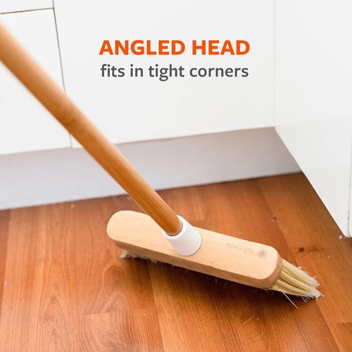 Full Circle Clean Sweep Bamboo Broom - Angled Design for Precision Cleaning - Ideal for Pet Hair & Indoor/Outdoor Use, White