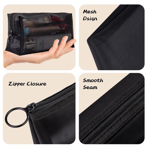 8 Pieces Mesh Makeup Bag Set,Cosmetic Bags Make up pouch,Portable Clear Travel Toiletry Makeup Kit Bag Organizer Mesh Zipper Pouch Purse Beauty Storage Bags for Home Office Travel Accessories(Black)