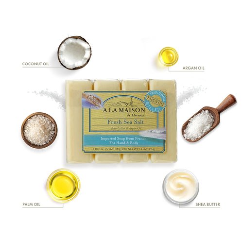 A LA MAISON Fresh Sea Salt Soap - Nourishing 4-Pack | 14 Ounces of Natural Cleanliness
