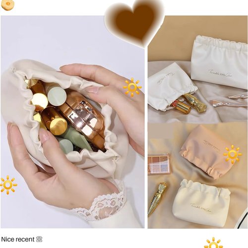 Duleylv 2 PCS Small Makeup Bag for Purse Waterproof Cosmetic Pouch Mini Cosmetic Bags Portable Makeup Bag Set for Women Coin Purse Organizer for Lipstick Jewelry Brown