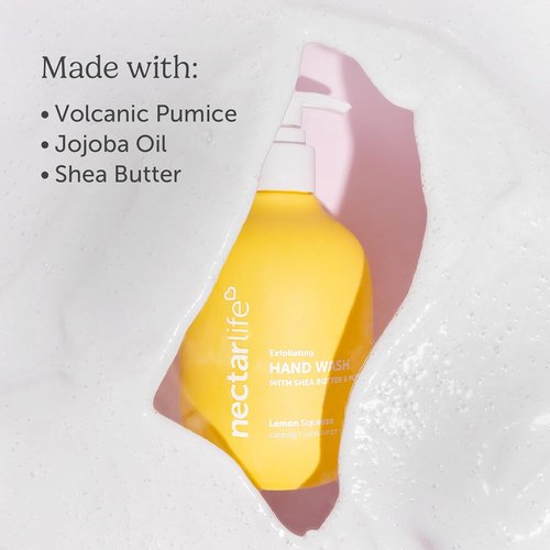 Nectar Life Exfoliating Hand Wash - Volcanic Pumice & Shea Butter for Soft Hands | Lemon Scent
