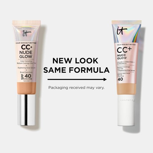 IT Cosmetics CC+ Nude Glow Foundation | Medium Coverage SPF 40 with 2% Niacinamide & Hyaluronic Acid - 1.08 fl oz