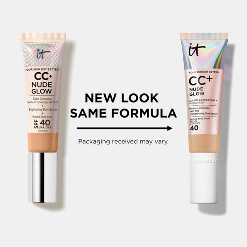 IT Cosmetics CC+ Nude Glow (Light Neutral) - Medium Coverage Foundation with SPF 40 & Brightening Glow Serum, Lightweight Skin Tint, 2% Niacinamide + Hyaluronic Acid, Up to 24H Hydration - 1.08 fl oz