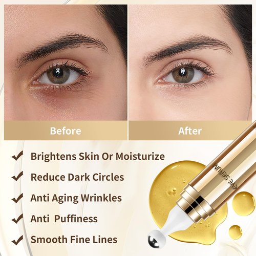5% Caffeine Eye Serum, Hyaluronic Acid Under Eyes Cream for Dark Circles and Puffiness Anti Aging with 360° Massage Ball Reduce Wrinkles, Fine Lines and Eye Bags Treatment for Men/Women 0.67 fl. oz