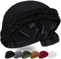 Babalet Halo Turban for Men Women Satin Lined Durag Skull Cap Pre-Tied Handmade Braids Tail Beanie Sleeping Bonnet,Black