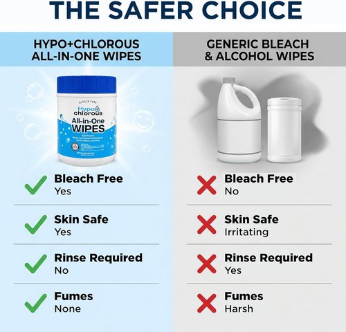 Hypochlorous Acid Wipes - 100 Count Non-Toxic Skin & Home Cleaner | Bleach-Free, Safe for Babies & Pets