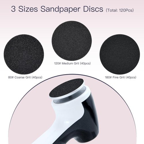 AprElm Rechargeable Electric Foot Callus Remover with 3-Sizes 120Pcs Sandpaper Discs, Professional 1000RPM 3-Speed Control Electric Foot File (E7 Black)