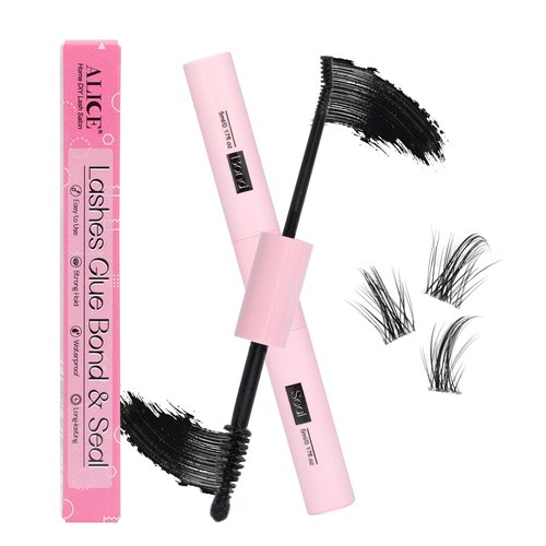 ALICE Lash Bond and Seal, Cluster Lashes Glue for DIY Eyelash Extensions, Individual Lash Glue for Clusters Eyelash Strong Hold Long No Latex Lasting Waterproof Eye Lashes Glue Mascara (Black 5ml×2)