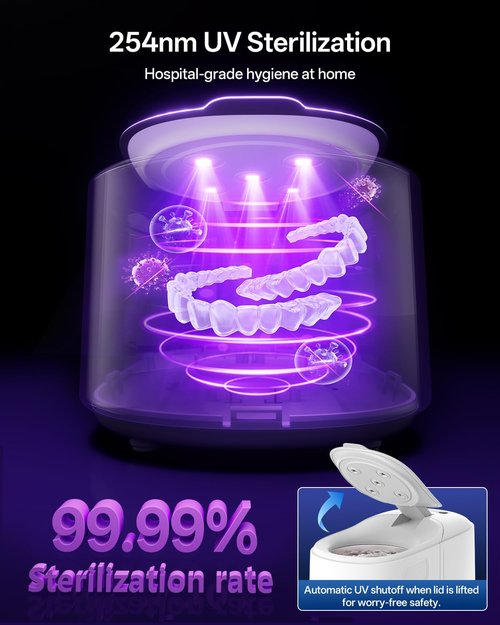30W Ultrasonic Retainer Cleaner Machine,IPX7 Waterproof Dental Cleaning Pod,45kHz Denture Dome With UV Light,3 Modes, Digital Timer for Night Guard, Mouth Guard, Braces with 230ml Tank(Grey)