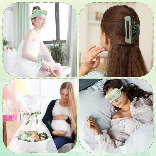 Kacctyen Get Well Soon Gift Basket for Women Sage Green Birthday Gift Box Self Care Package Include Woven Basket Makeup Bag Sleep Mask Jewelry Box and More for Women Mom Wife Friends Sister